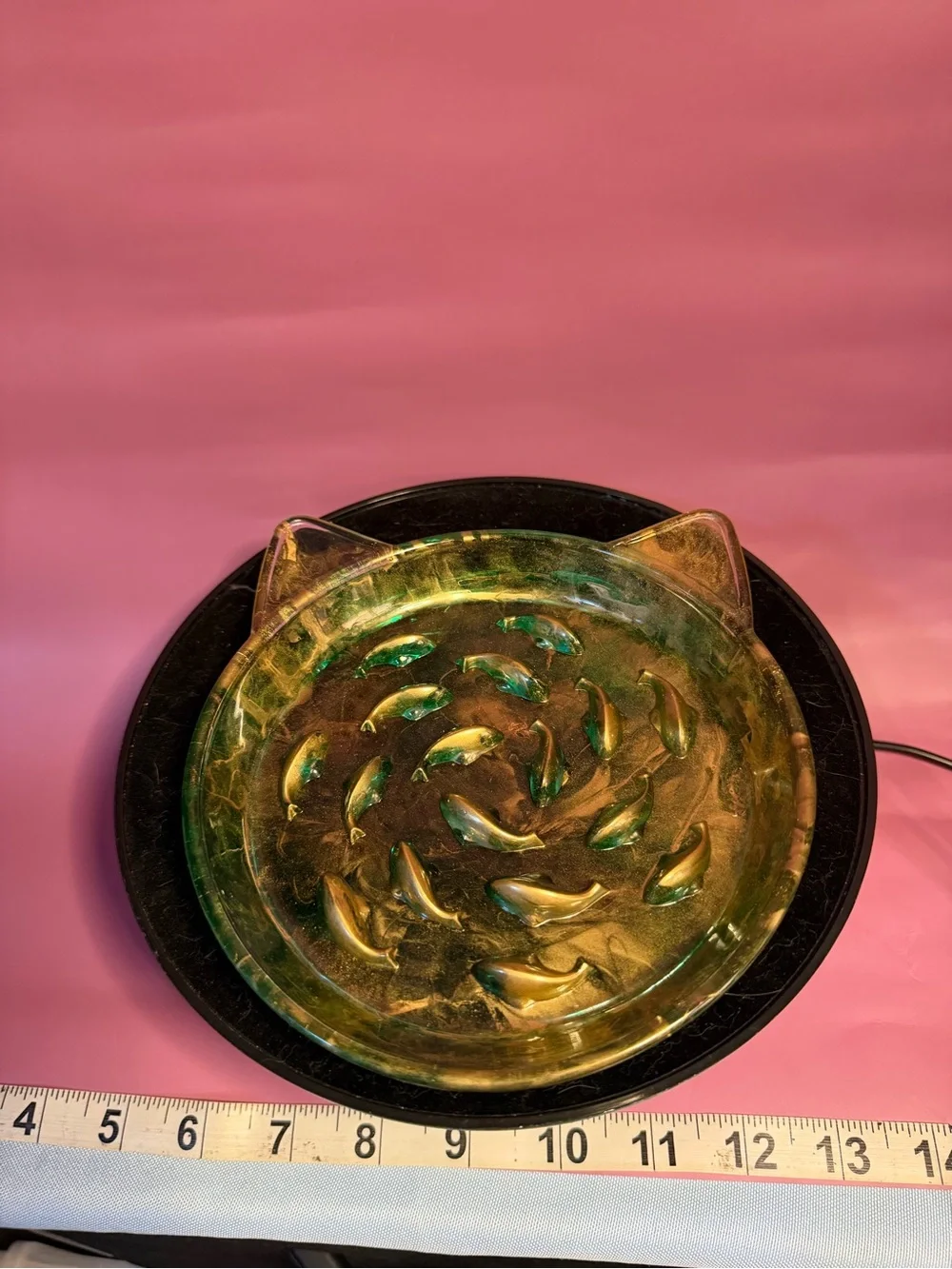 Handcrafted Green Iridescent Cat Dish Bowl